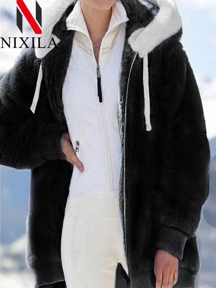 In Spring Autumn Loose Plush Zipper Hooded Jacket Womens Coats and Jackets Pink Clothes Winter Tops 241108