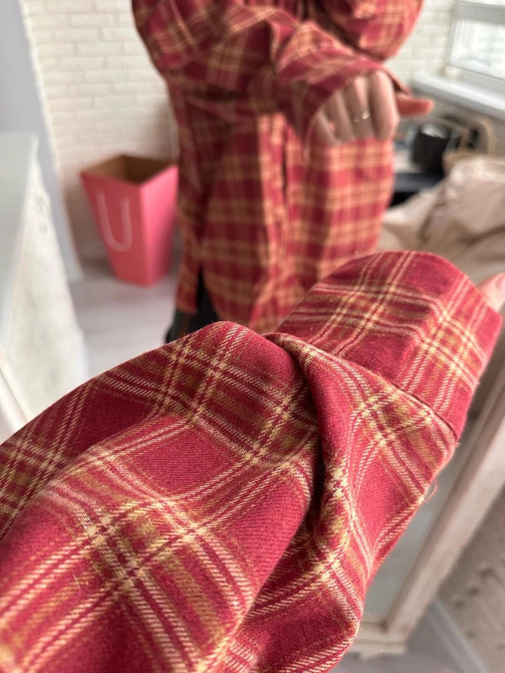 Mnealways18 Street Style Red Checkered Shirt Womens Irregular Long Sleeve Oversized Top Autumn Loose Ginkgo Top Trend 241115