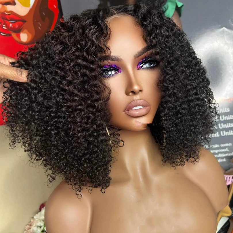 Short Kinky Curly hd 5x5 Lace closure Front Wig Natural Color jerry curl Human Hair Natural Hairline t part 150% Density brazilian human Hair Wigs