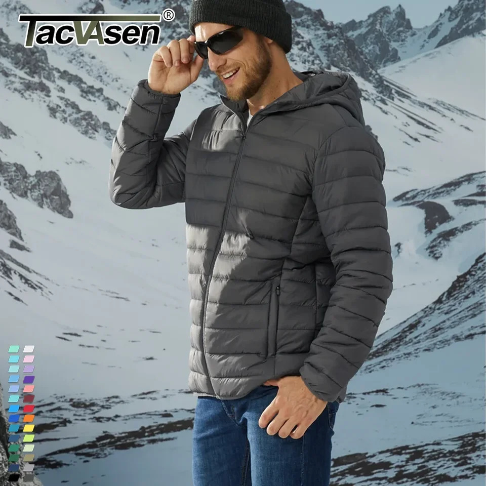TACVASEN Lightweight Puffer Jackets Mens Quilted Polyester Nylon Jacket Ripstop Quick Dry Hooded Down Insulated Windbreaker Coat 241115