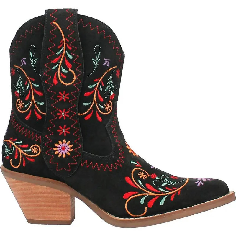 Large size 48 49 50 artificial suede yellow blue curved toe ethnic embroidery flower short fat high heels womens western cowboy boots 241115