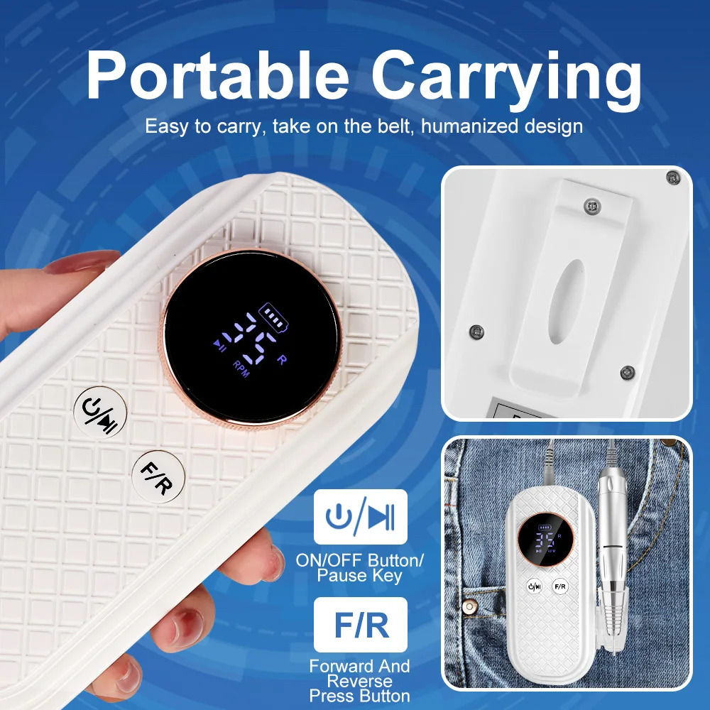 35000PRM Professional Electric Portable Nail Drill Machine Rechargeable Low Noise Nail Sander File For Acrylic Gel Nails Remove 241115