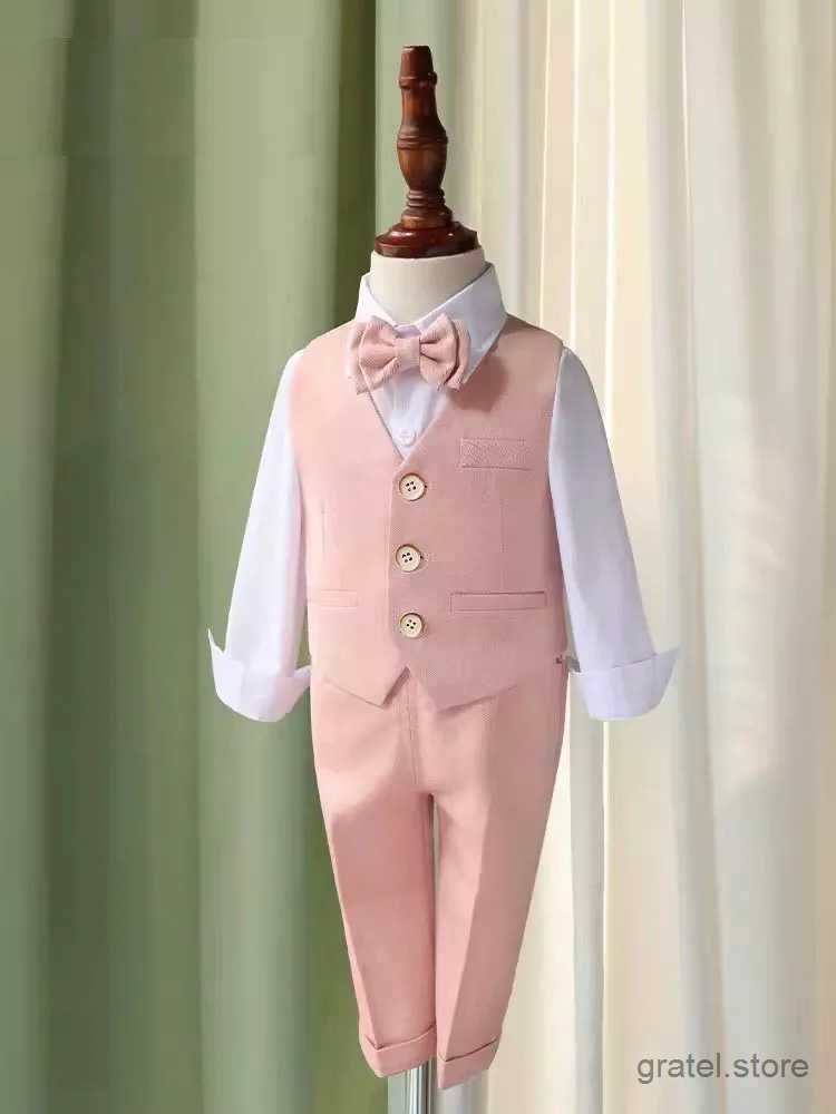 Suits Children Pink Elegant Photography Suit Boys Formal Ceremony Costume Kids Birthday Wedding Party Dress Performance Tuxedo Set