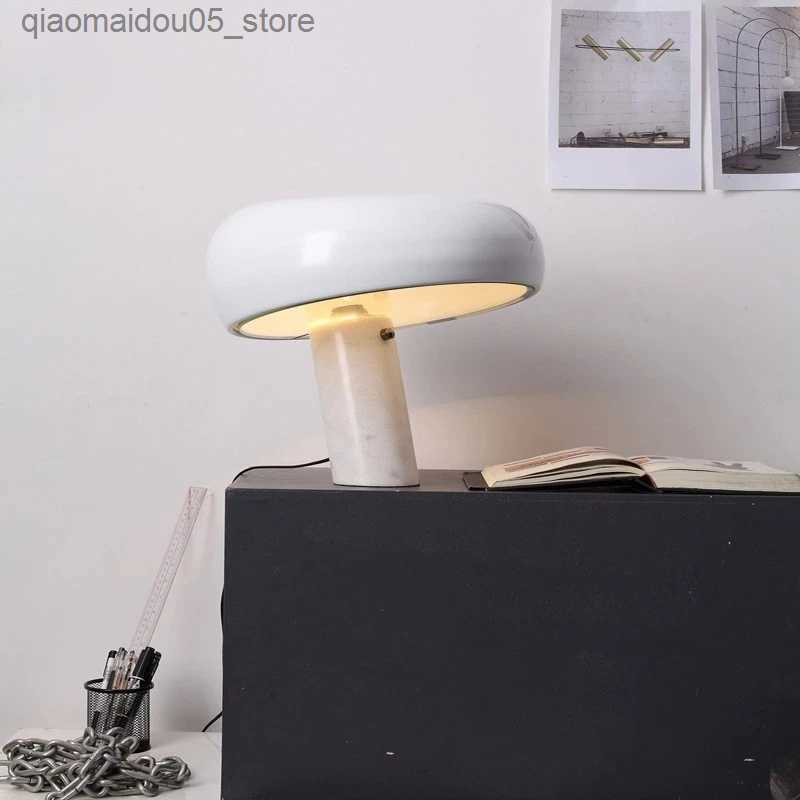 Lamps Shades Marble mushroom table lamp for childrens learning LED night light home black bedside living room decoration book reading gloss Q240416