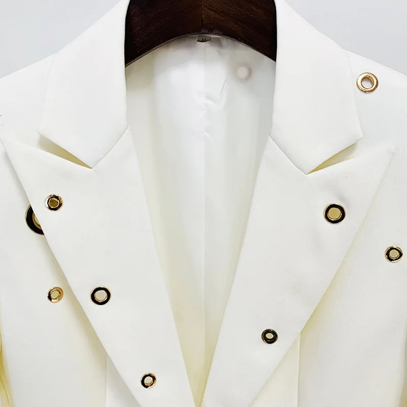 Gioio womens formal metal decoration two pieces one button lapel long sleeved jacket high waisted pants 241115