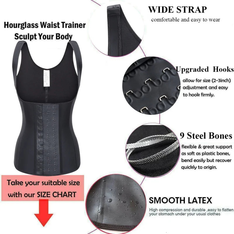 High Compression Waist Trainer Firm Control Body Shapewear Women Latex Sports Vest Slimming Corset Steel Bone Fajas Colombianas 241115