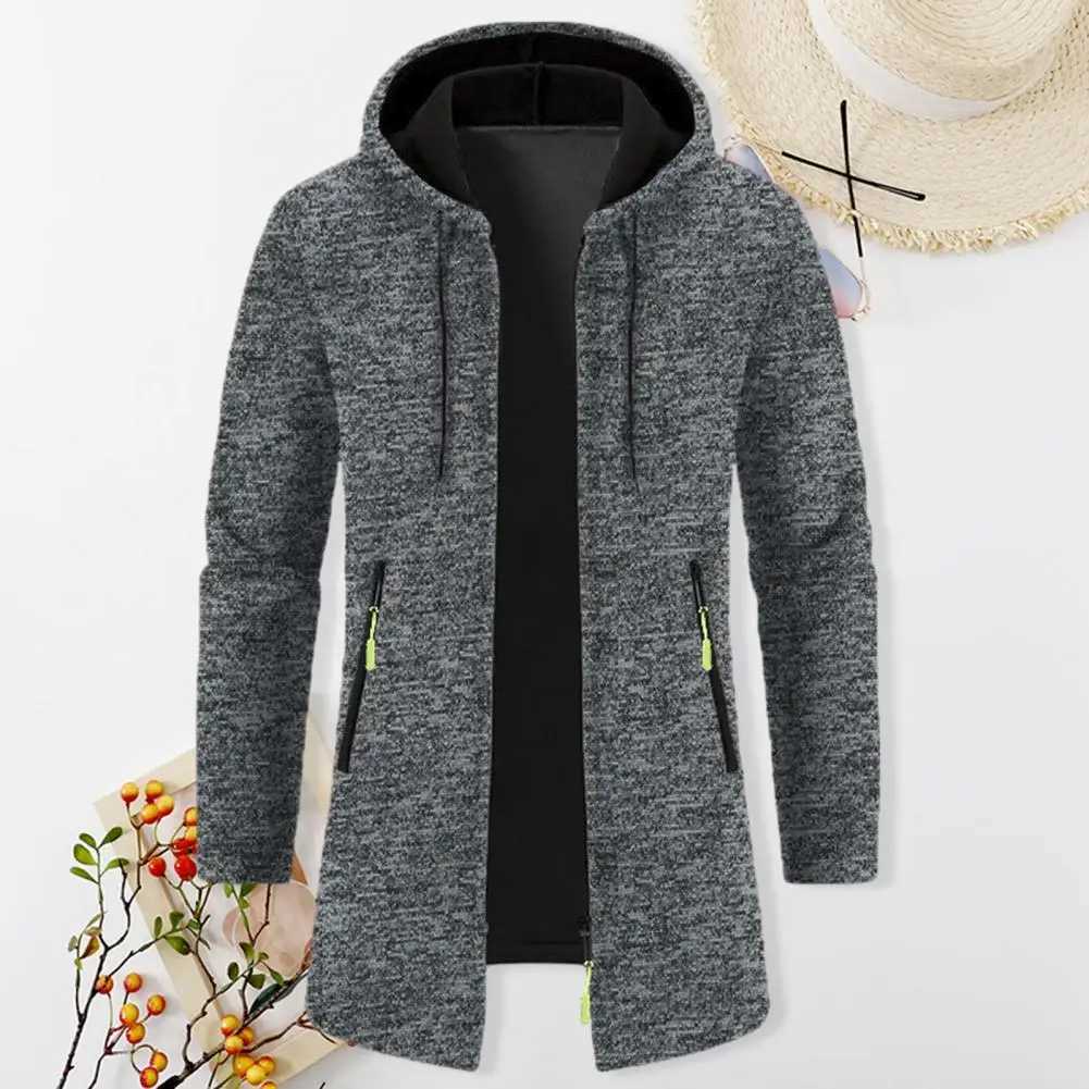 Winter Long Trench Coat 2023 Knit Sweater Jacket Fleece Wind Breaker Navy Turn-down Hoodies Zipper Cardigan Male Overcoat Autumn W250524