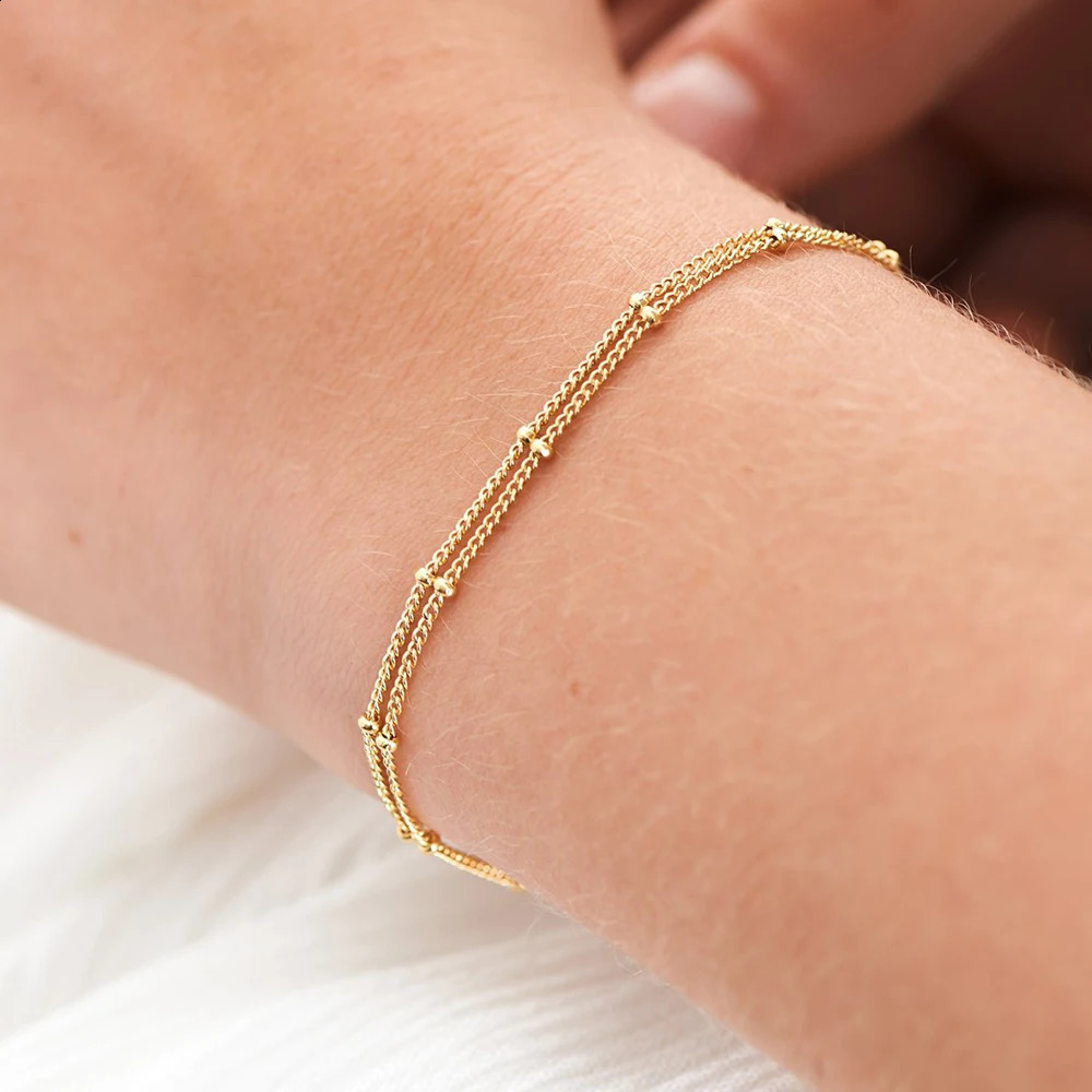 Simple Female Ball Chain Bracelet Jewelry Layered Thin Beads For Women Leg 316L Stainless Steel 241116