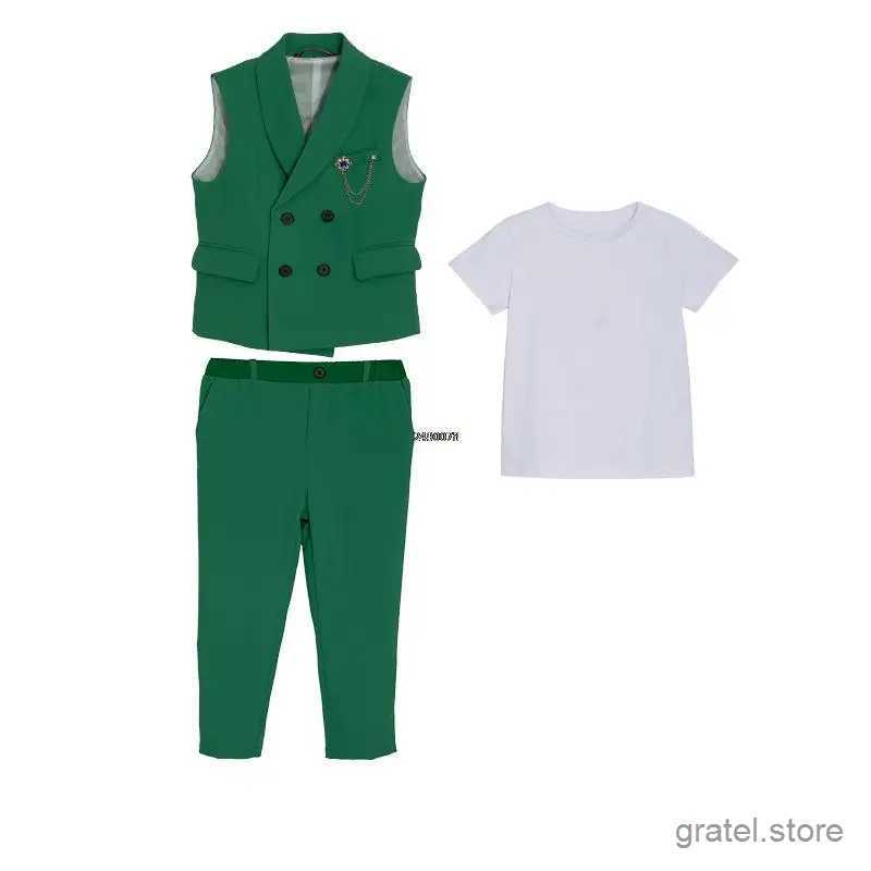 Suits Children Formal Wedding Suit Kids Vest Pants Party Photograph Set Teenager Boys Tuxedo Party Dress Child Dance Show Costume