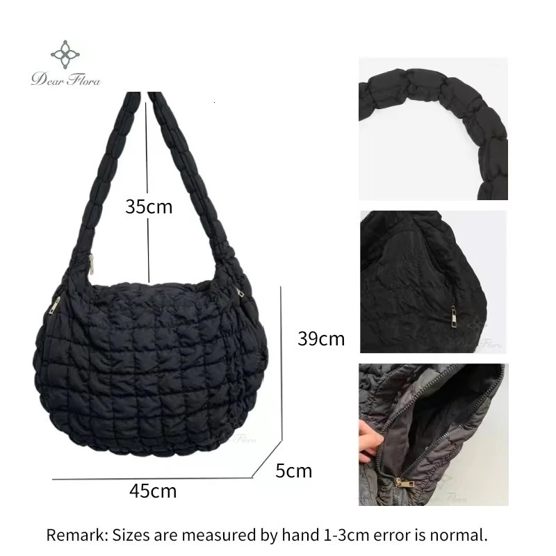 Y2K style casual pleated oversized womens shoulder bag with mattress cross body bag large capacity nylon handbag large shopping bag 241115