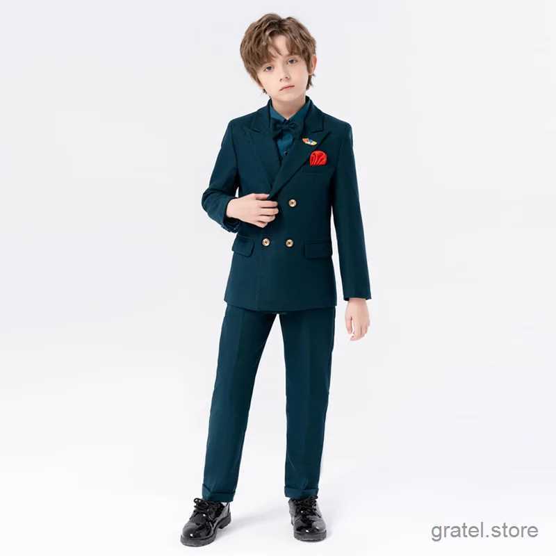 Suits Kids Photograph Suit Flower Boys Formal Wedding Party Performance Dance Tuxedo Wear Children Dark Green Luxurious Birthday Dress