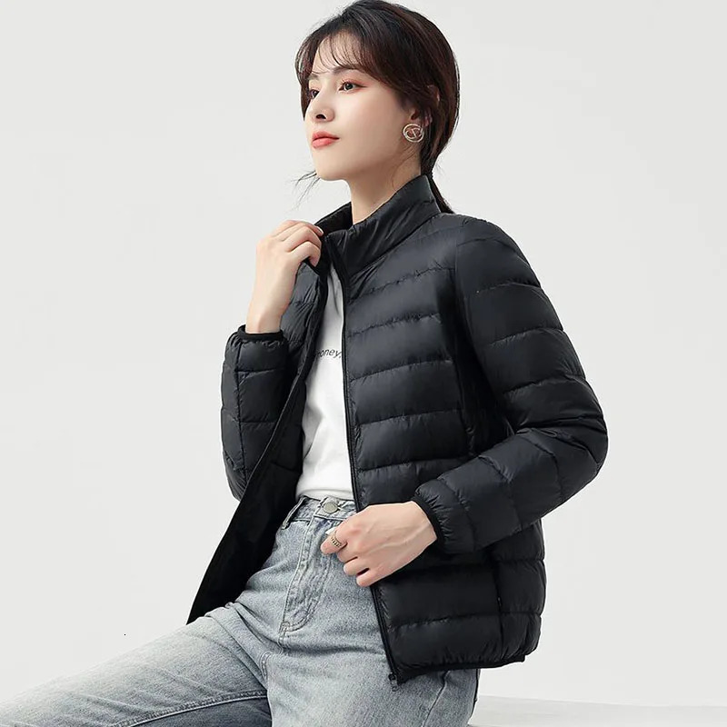 Lightweight Down Cotton Parka Women Korean Zipper Short Quilted Jackets Autumn Winter Warm Standup Collar Padded Outwear 241108