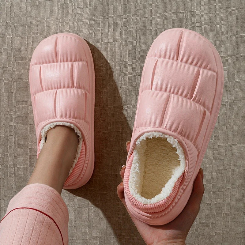 Couple Winter Warm Waterproof Soft Lithe Fluffy Slippers For Women Men Wrap Heel Antiskid Ladies Home Casual Cotton Shoes 241115