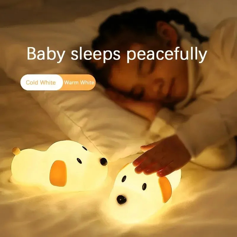 LED Papa Puppy Night Light Animal Lamp Touch Sensor Dog Night Lamp Children Kid Bedside Bedroom Decor Birthday Gifts 241115