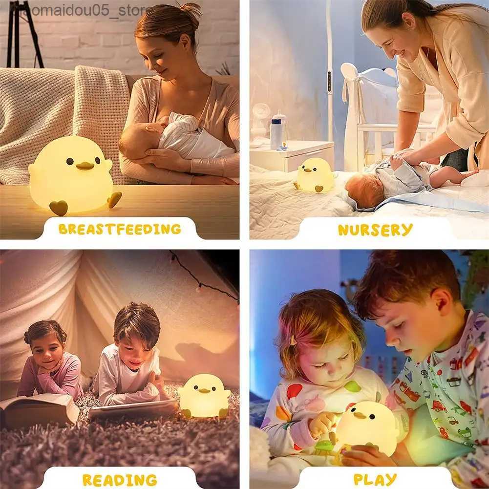 Lamps Shades LED cute bean duck night light with touch sensor rechargeable desk lamp bedroom living light Q240416
