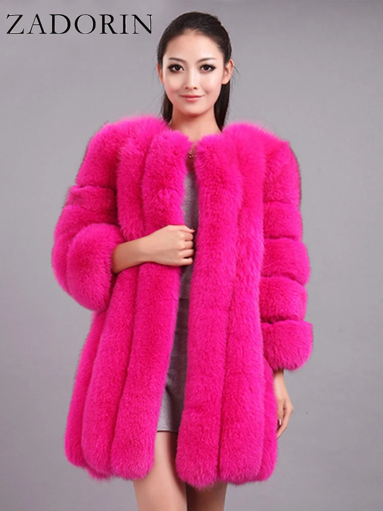 ZADORIN S4XL Winter Faux Fur Coat Slim Long Pink Red Blue Jacket Women Coats Manteau Fourrure 241108