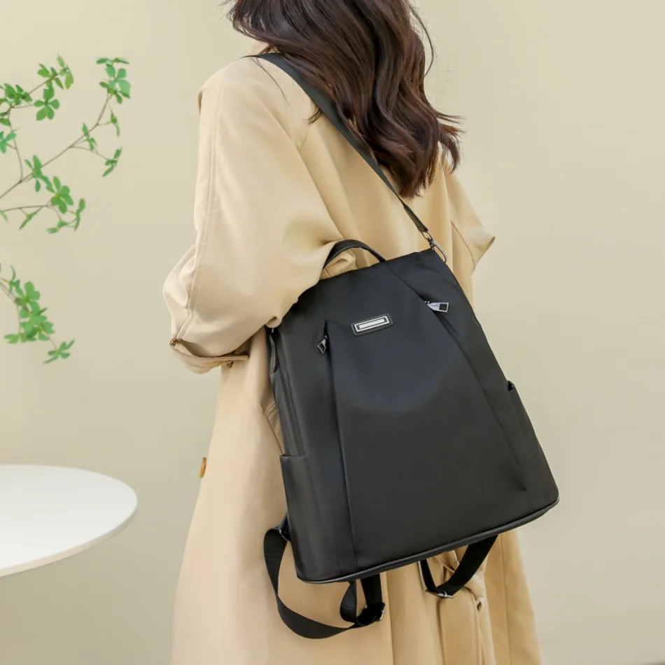 Womens Multifunction Anti Theft Backpack Casual Nylon Solid School Bag for Girls Fashion Detachable Strap Travel Shoulder Bag 241115