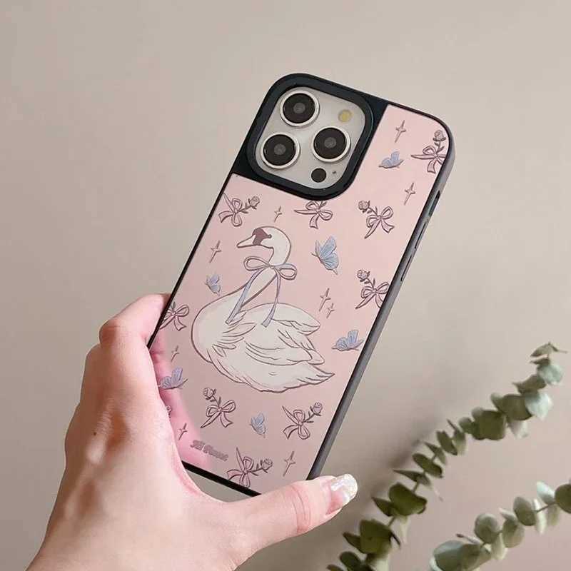 Phone case Swan Bowknot Mirror Surface Phone Case Cover for iPhone 11 12 13 14 15 16 Pro Max Case Z241102