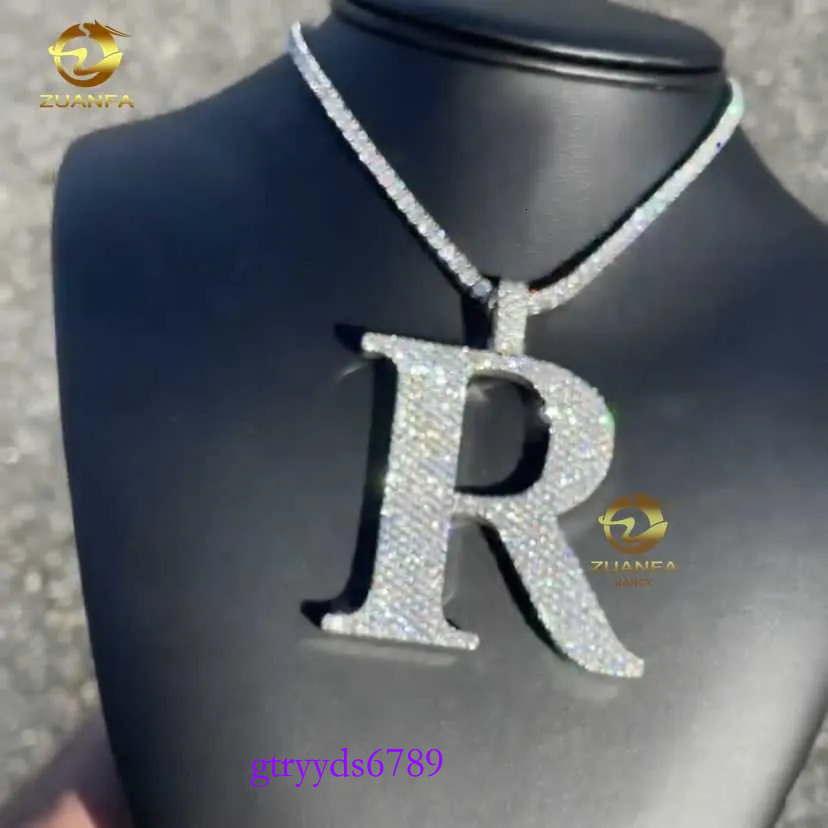 Custom Iced Out Dia Sier Vvs Moissanite Letter Necklace Pendant Hip Hop Jewelry