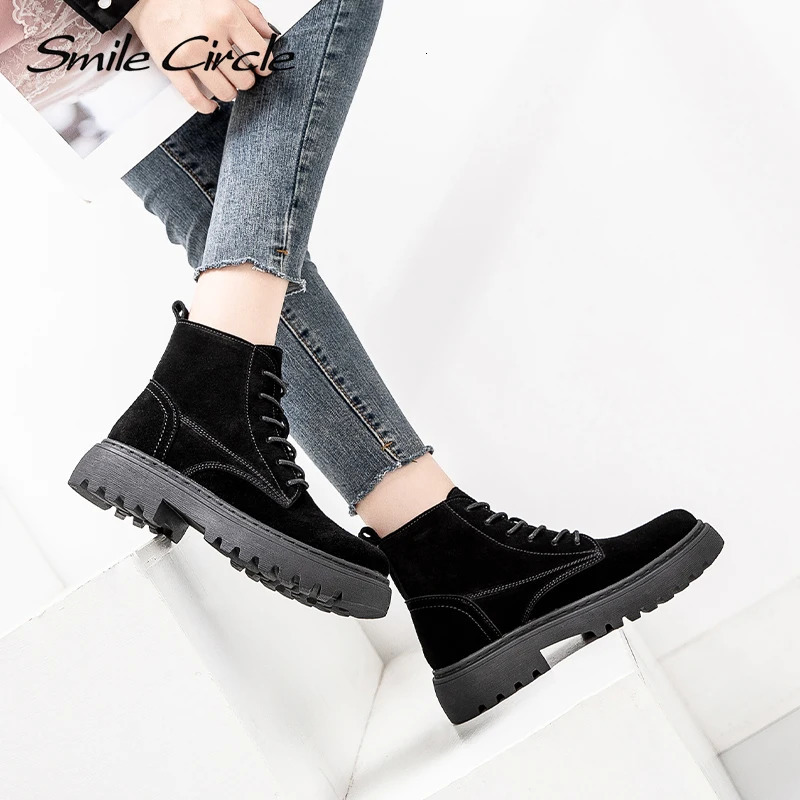 Smile Circle Ankle Boots suede womens flat short boots womens shoes fashionable autumn and winter boots 241115