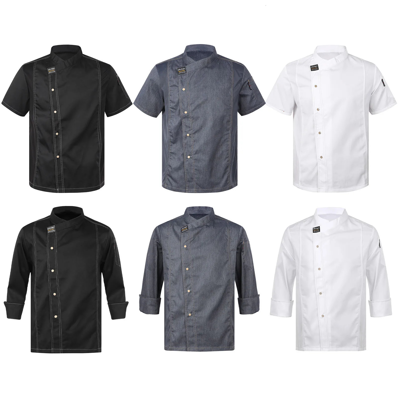 Mens Womens Unisex Chef Shirt Adults Kitchen Work Uniform Coat Cook Jacket el Restaurant Canteen Cake Shop Cafe Costume 240412