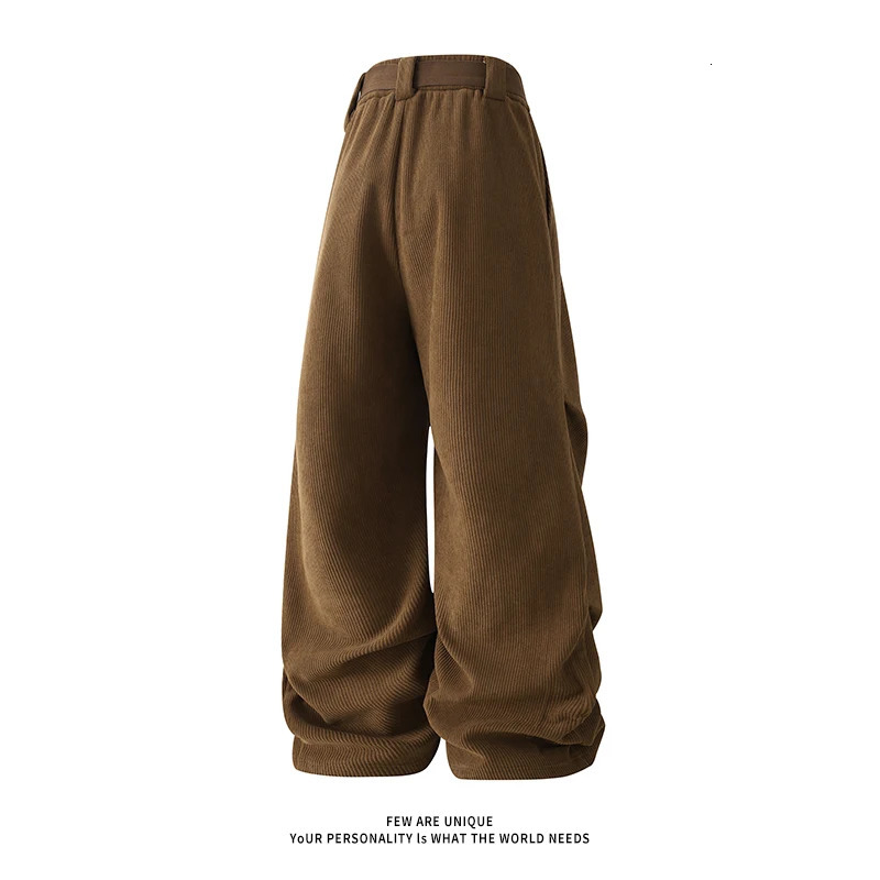 Winter mens wide leg straight sports pants Korean fashion warm wool track casual long strap 241115