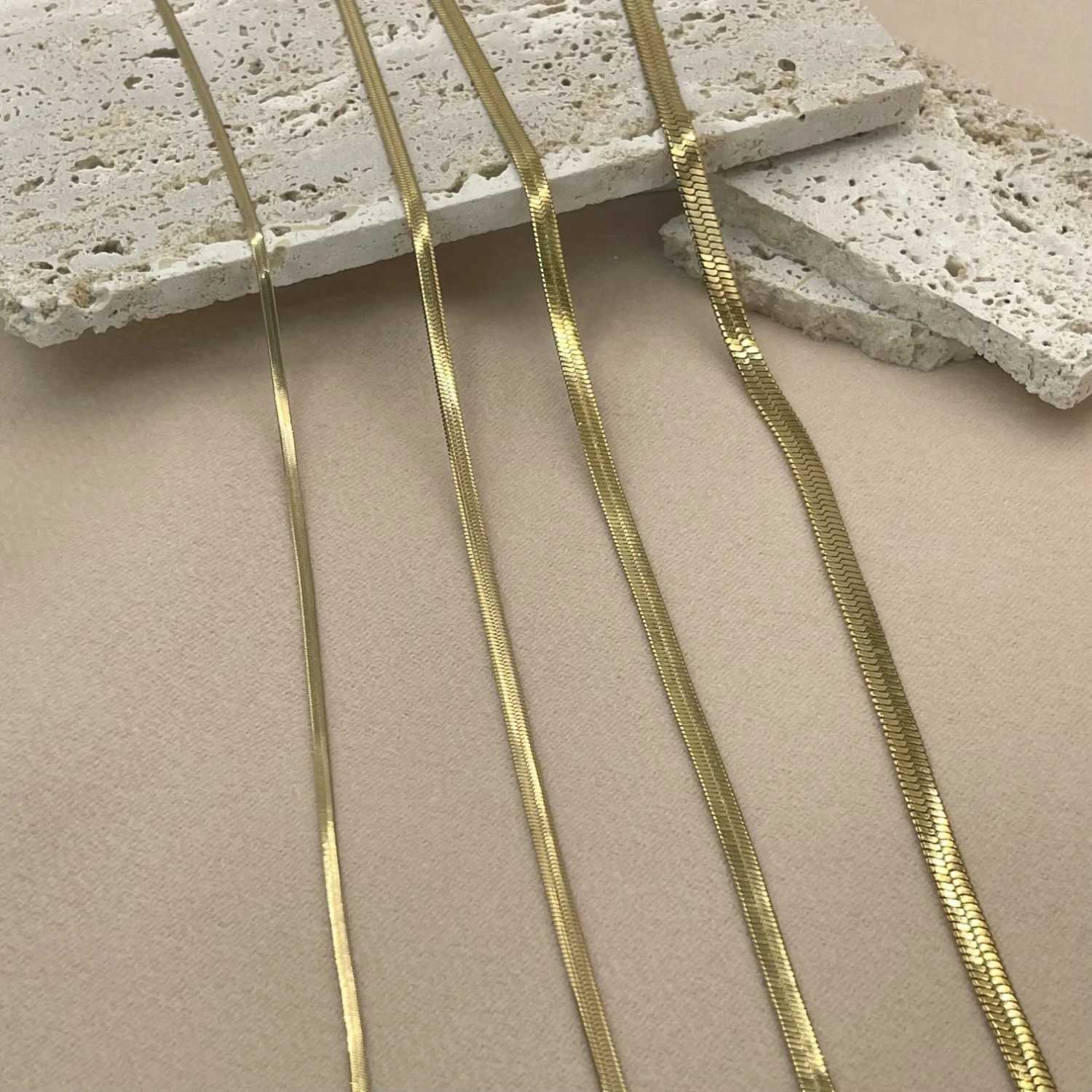 Minimalist neutral snake chain necklace stainless steel herringbone gold fashion jewelry gift X241116