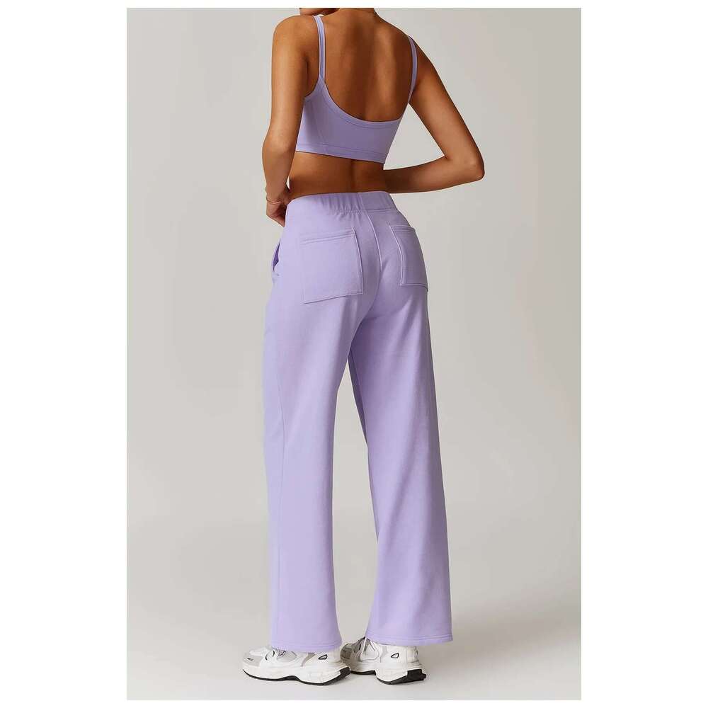 Sport Pocket Sweatpants Yoga Set Fiess Bra Crop Top High Waist Leggings Two Piece Gym Suit Workout Clothes Tracuit