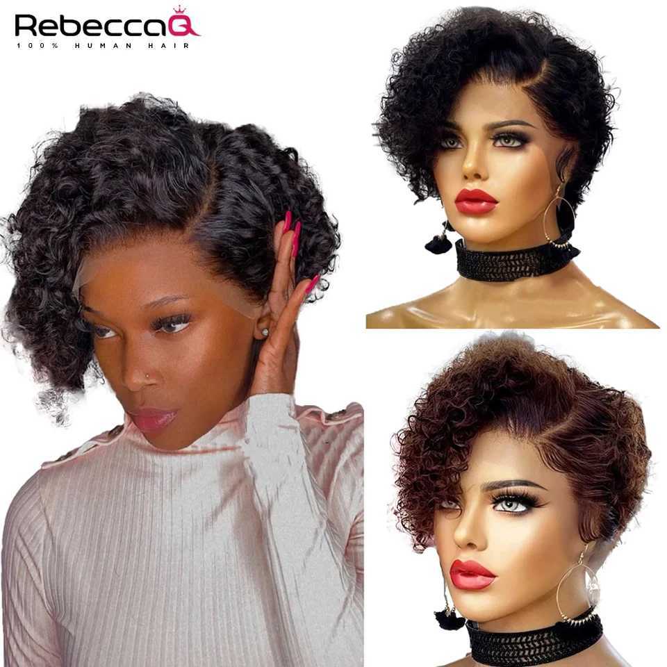 Female short bob wig curly human hair wig transparent lace front deep wave pre inserted hair clip 13X6X1 lace wig W241116