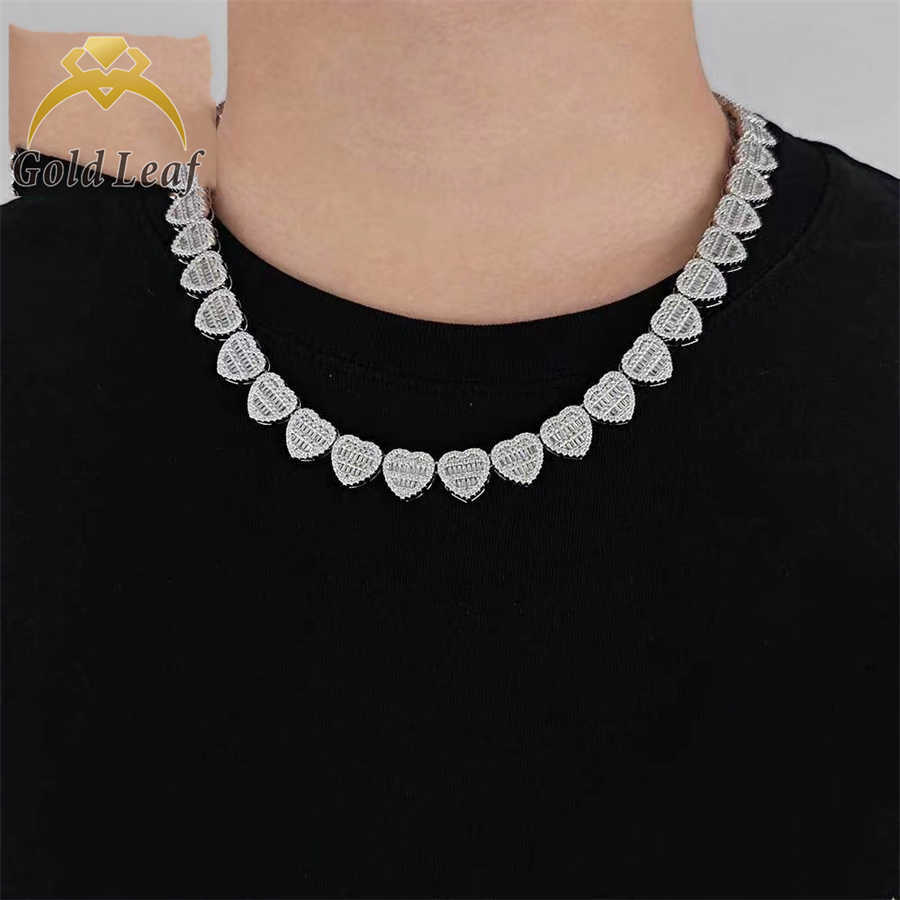 Goldleaf Hot Sale Trendy Heart Shape 925 Silver Gold Plated VVS Moissanite Chain Hiphop Moissanite Cuban Link Necklace