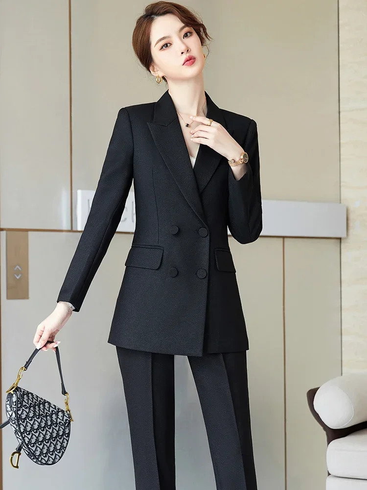 Womens Business 2piece Jacket Set Long Sleeve JacketTrouser Pants Blue Purple Black Office Dress 5XL 241115