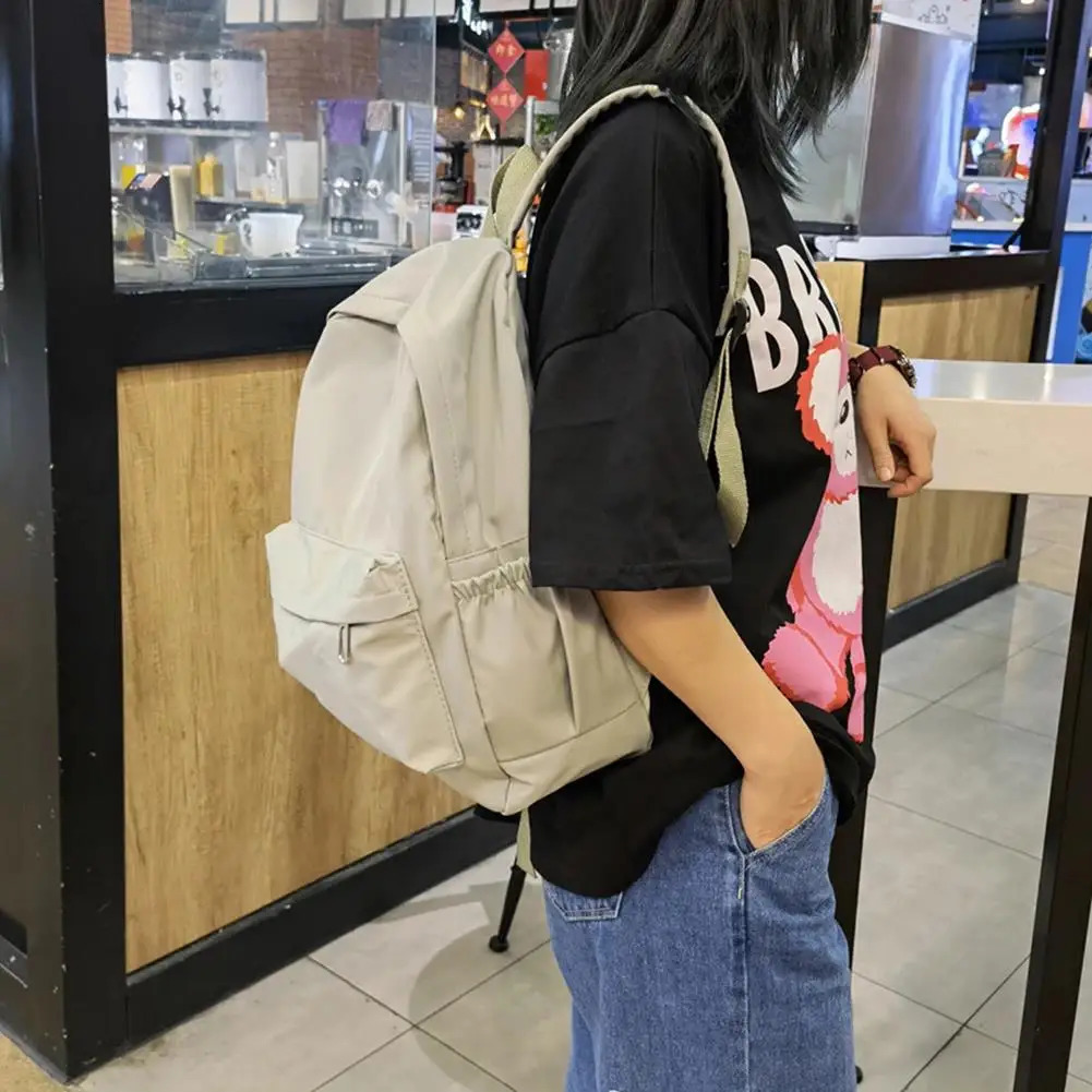 Preppy Solid Color Shoulder Bag Nylon School Knapsack Korean Teenager White School Bag Sports Travel Backpack for Women 241115