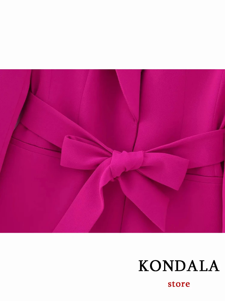 Kondala Retro Solid Lace Womens Office Set Fashion Long Sleeve Vneck Bow Belt Oversized Jacket Wide Leg Pants 241115