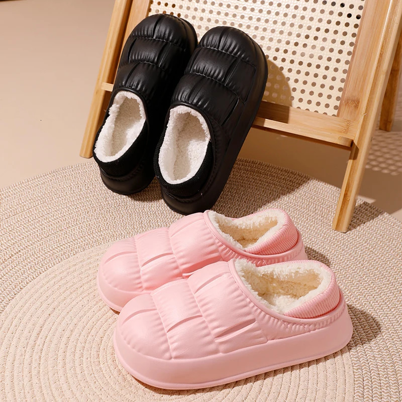 Couple Winter Warm Waterproof Soft Lithe Fluffy Slippers For Women Men Wrap Heel Antiskid Ladies Home Casual Cotton Shoes 241115