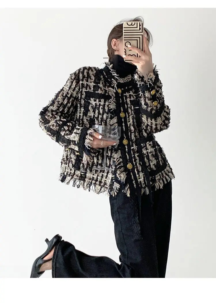 Spring n jacket for women elegant temperature coarse tweed jacket fashionable loose button jacket commuting 241115