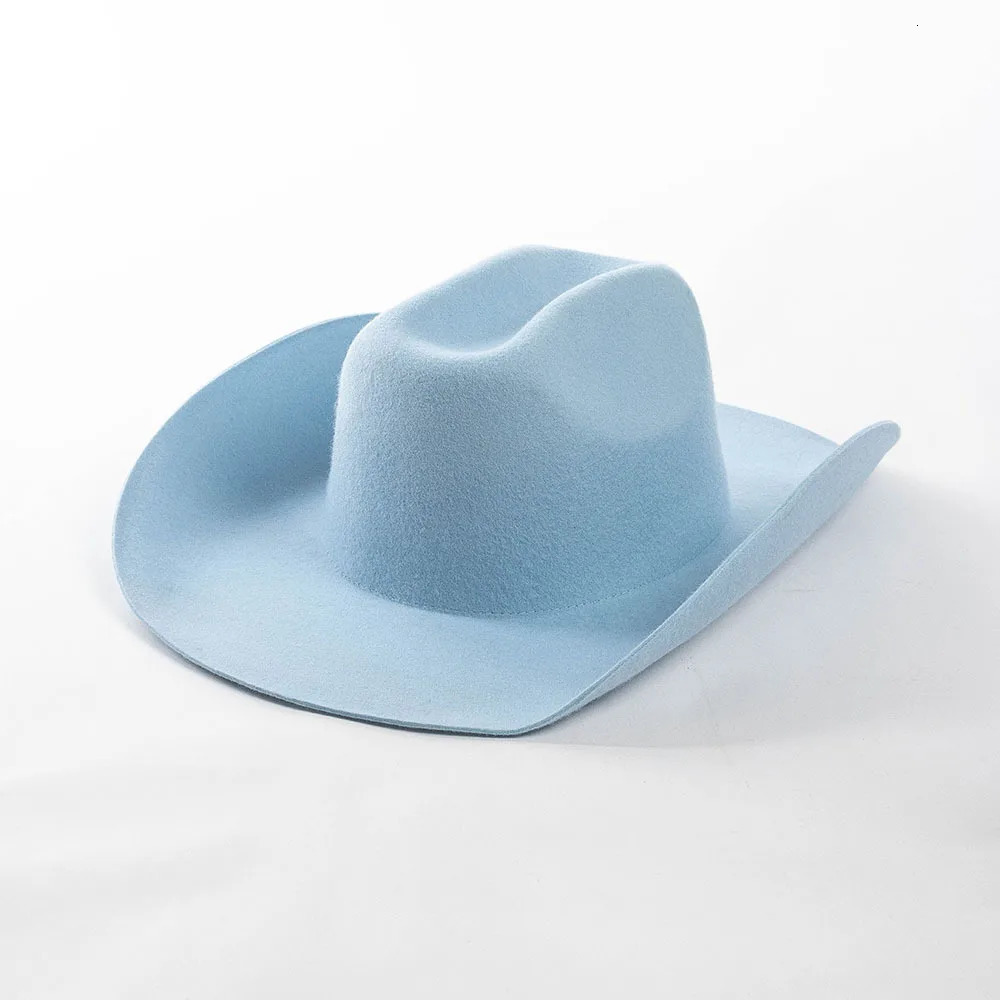 Cowboy hat autumn and winter wool cowboy hat jazz hat European and American fashion casual rolled edge wool felt cowboy hat 241116
