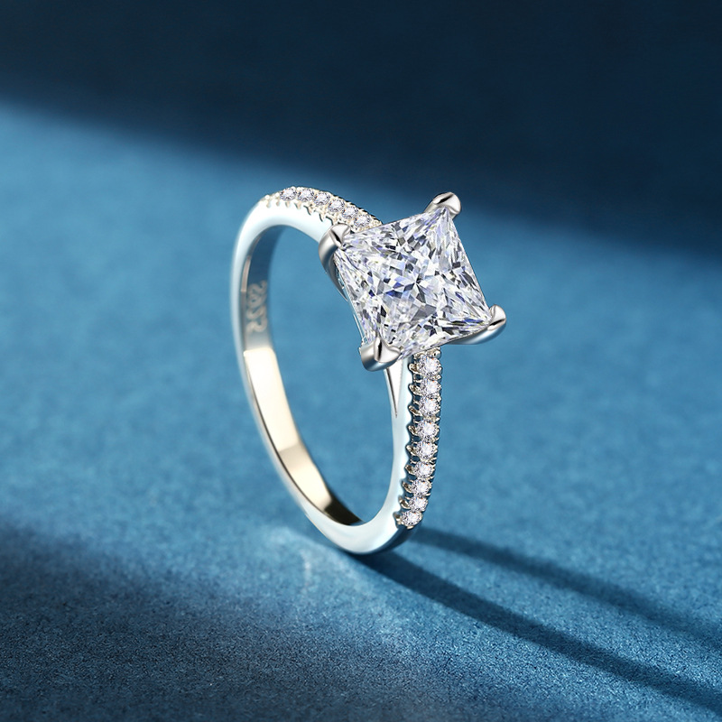 Engagement Wedding Bands Princess Cut Rings, Sterling Sier Ring with Simulated Dia, Bridal Jewelry, Eternity Band for Women Free shipping