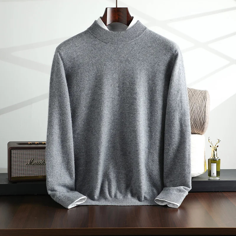 {100% Cashmere} Mens Cashmere Selling Half High Collar Solid Color Knitted Sweater 241115