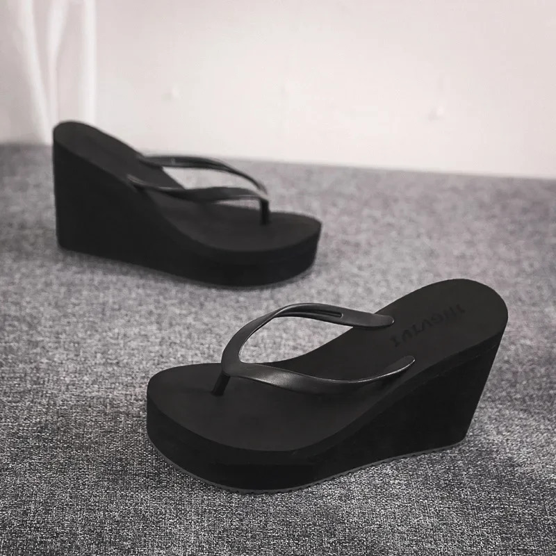 Summer womens shoes beach flip-flops platform sandals high-heeled sandals solid color skateboard slippers women heels 241115