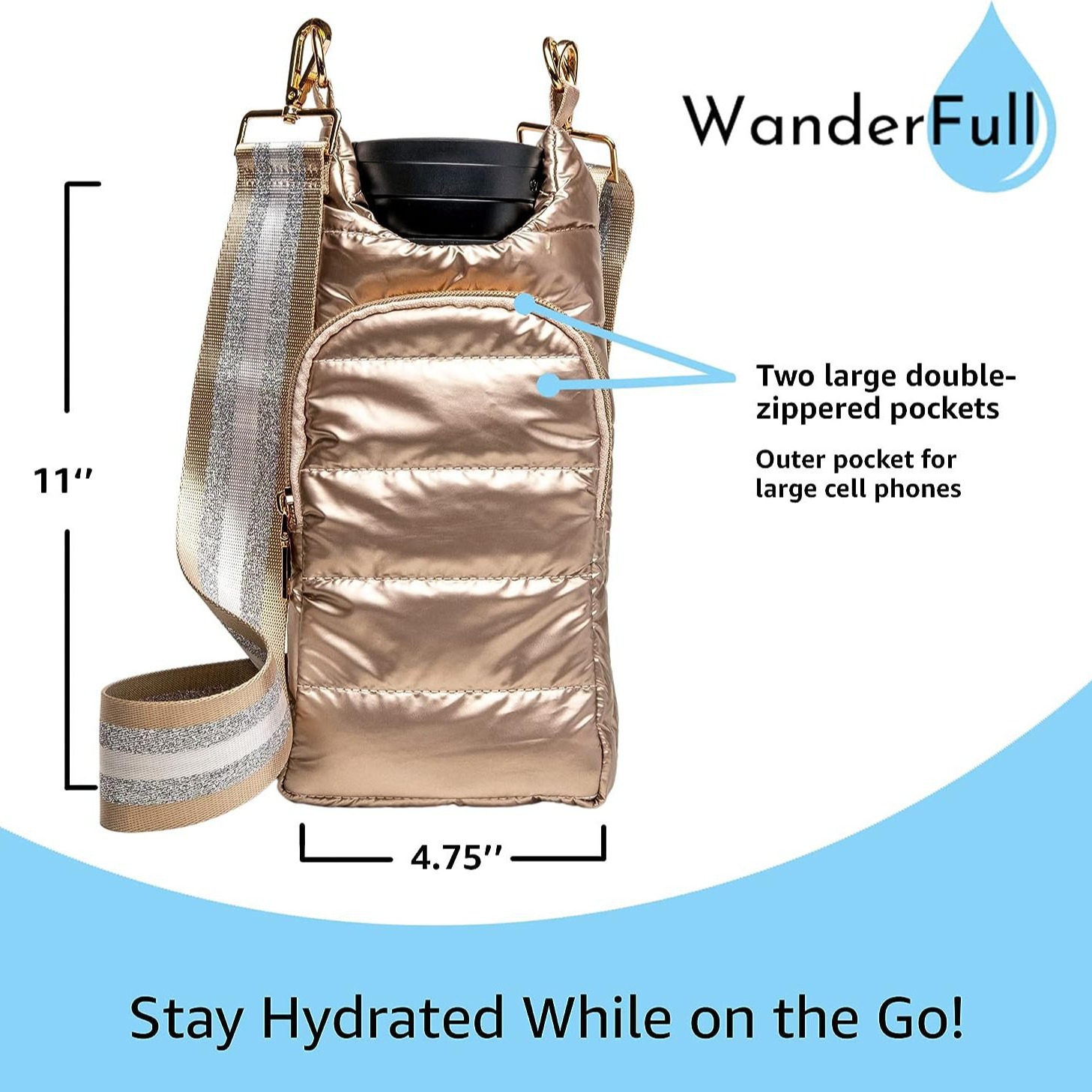 Winter outdoor down bottle cover Portable stylish shoulder strap water bottle bag Portable Crossbody insulated ice Master cup cover