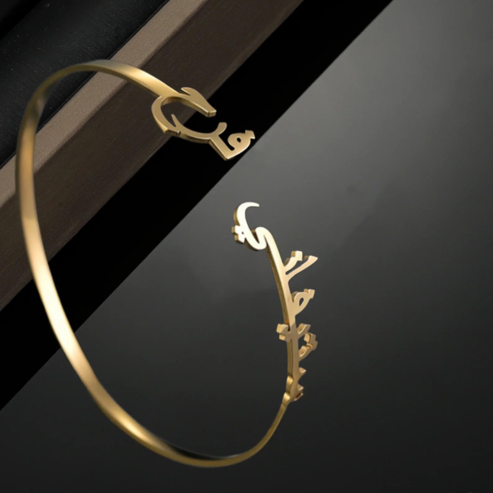 Personalised Name Arabic Bangel Custom Muslim Bracelet Double 18K Gold Plated Couple Bracelets Birthday Gift For Women 240416