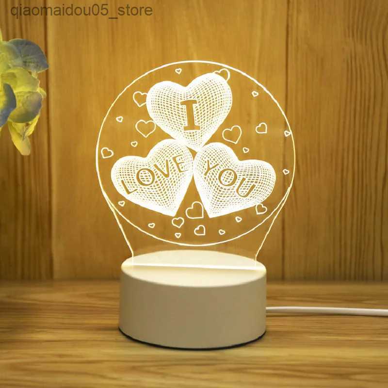 Lamps Shades Romantic Love 3D Acrylic Led Lamp for Home Childrens Night Lamp Table Lamp Birthday Party Decoration Valentines Day Bedside Lamp Q240416