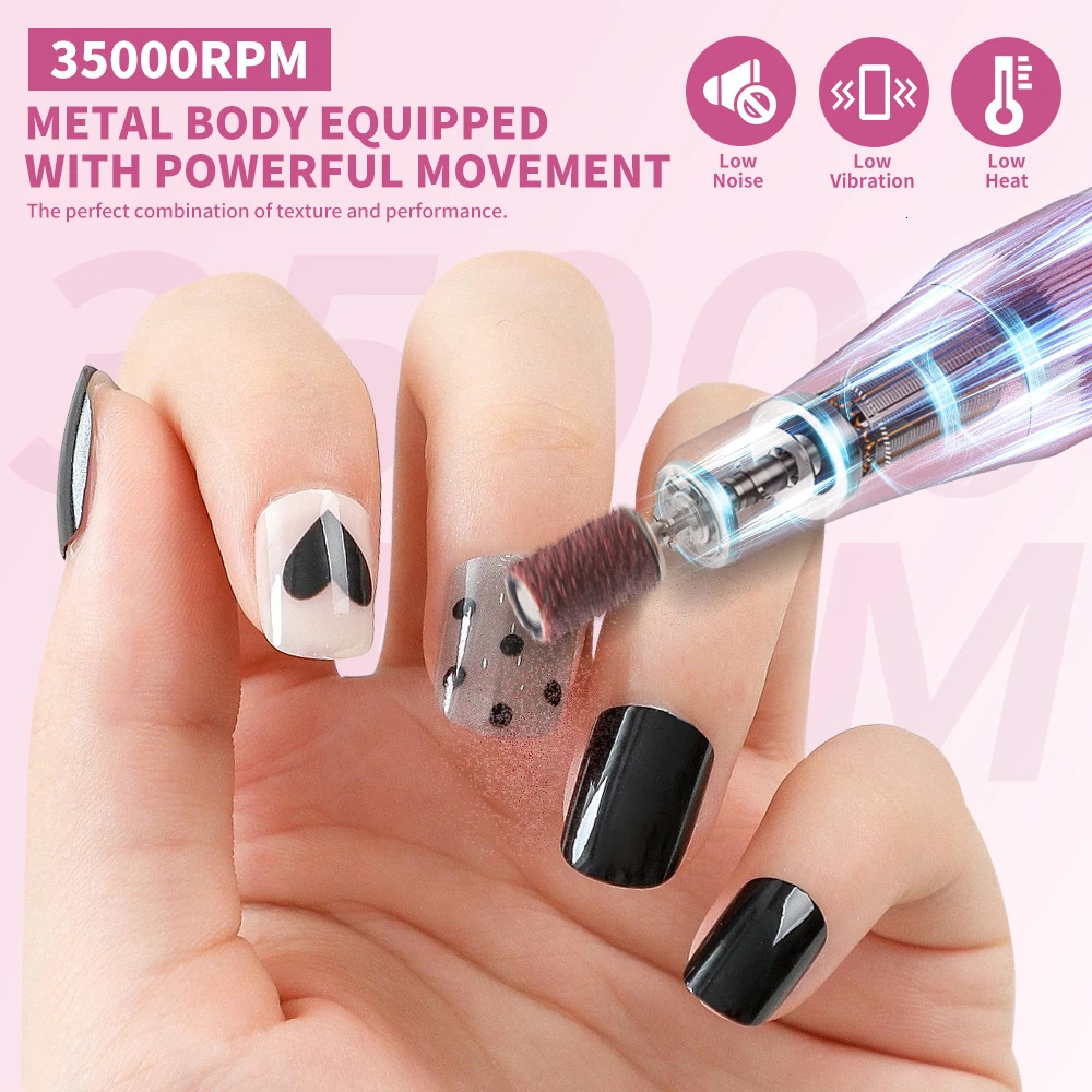 35000RPM Rechargeable Portable Nail Drill Machine Wireless Nail Drill Pen Nail File Polishing Pen Suitable For Home Nail Salons 241115