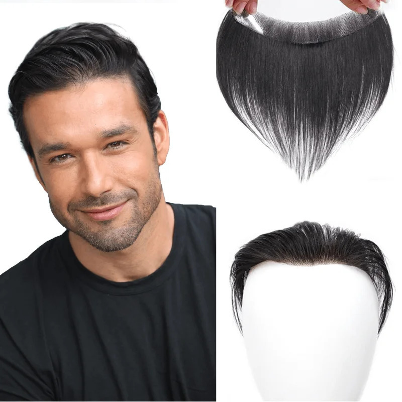 Natural Human Hair Realistic Front Hairline Thin skin Base Toupee Men V Style Front 6 Mens Forehead Hairline Male Replacement 241115