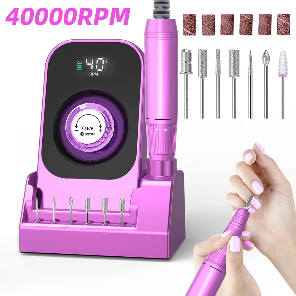 40000RPM Nail Drill Machine Electric Portable Nail File Rechargeable Nail Sander With Base for Gel Nails Polishing Home Manicure 241115