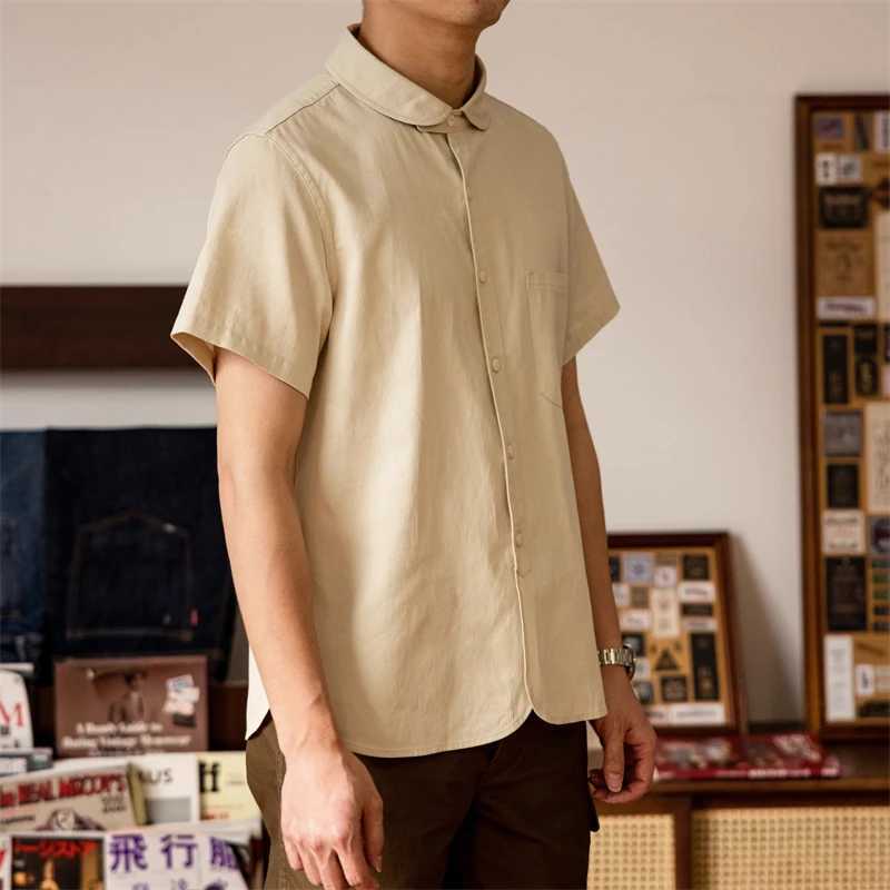Men's Casual Shirts Red Tornado Eton Collar Short-Sleeve Shirt Semi-Formal Dress For Men 240416