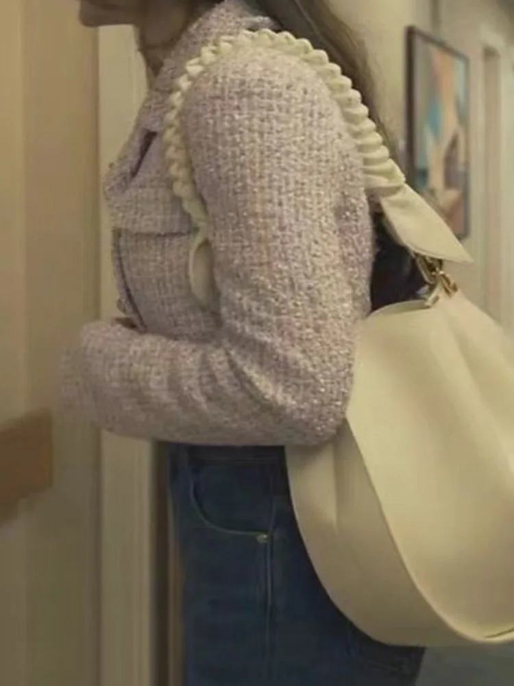 UCXQ Elegant Fashion Jacket European Style Collar Double Chest Casual Full Match Womens Coarse Floral Coat Spring/Summer 1381 241115