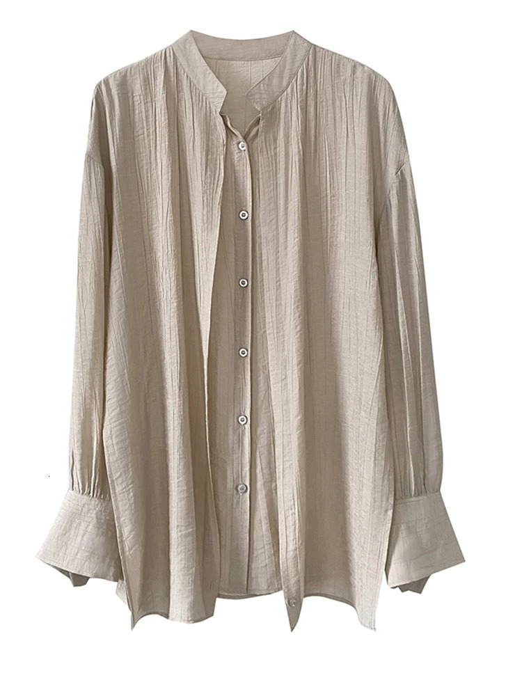 Home>Products>Womens Almond Cross Bandage Shirt> Stand up Long Sleeve Loose Fit Shirt>Fashion Trend Spring and Autumn 1DF1552 241115