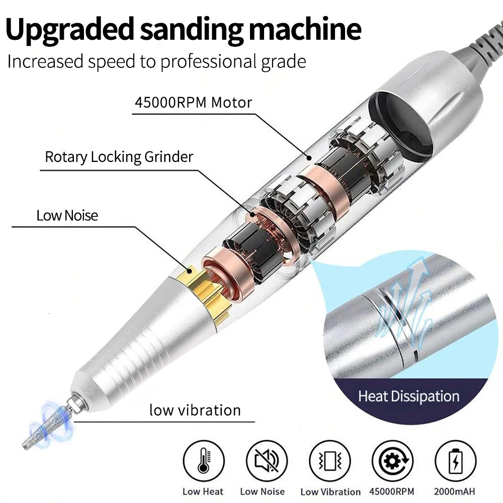 Nail Drill 35000rpm Professional Lathe Machine Milling Cutters for Manicure Electric Sander File Gel Nails Drills Motor Polishe 241115