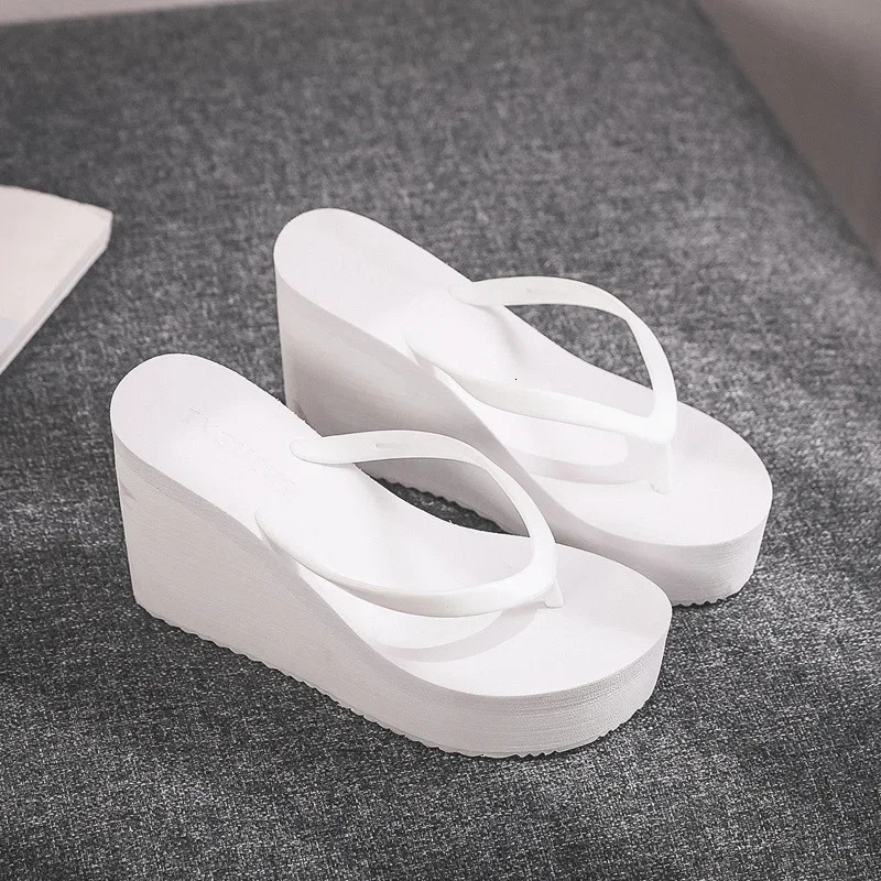Summer womens shoes beach flip-flops platform sandals high-heeled sandals solid color skateboard slippers women heels 241115